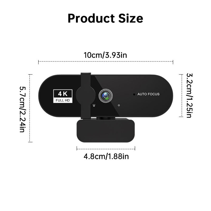Mini USB Webcam with Microphone - Auto Focus HD Camera for PC and Laptop, 1080P, 2K and 4K, 30fps