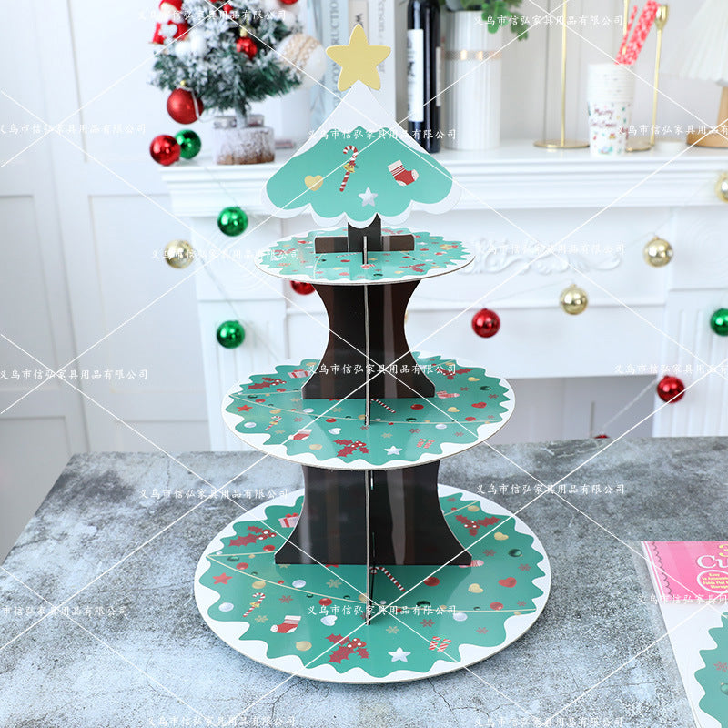 3-Tier Christmas Paper Cake & Dessert Stand - Santa Claus Festive Table Display