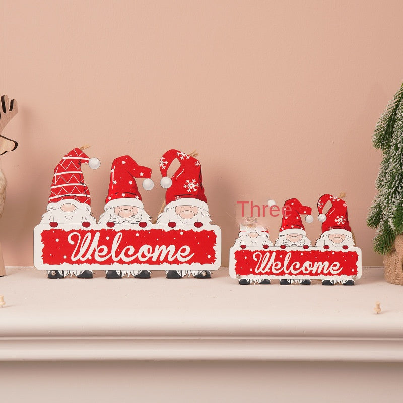 New Christmas Welcome Wooden Plaque Decoration Dwarf Faceless Elder Festival Scene Decoration Hanging Ornament