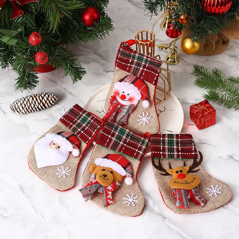 Mini Christmas Stocking Tree Pendant & Gift Bag - Santa, Snowman, Reindeer & Bear (15x10cm)