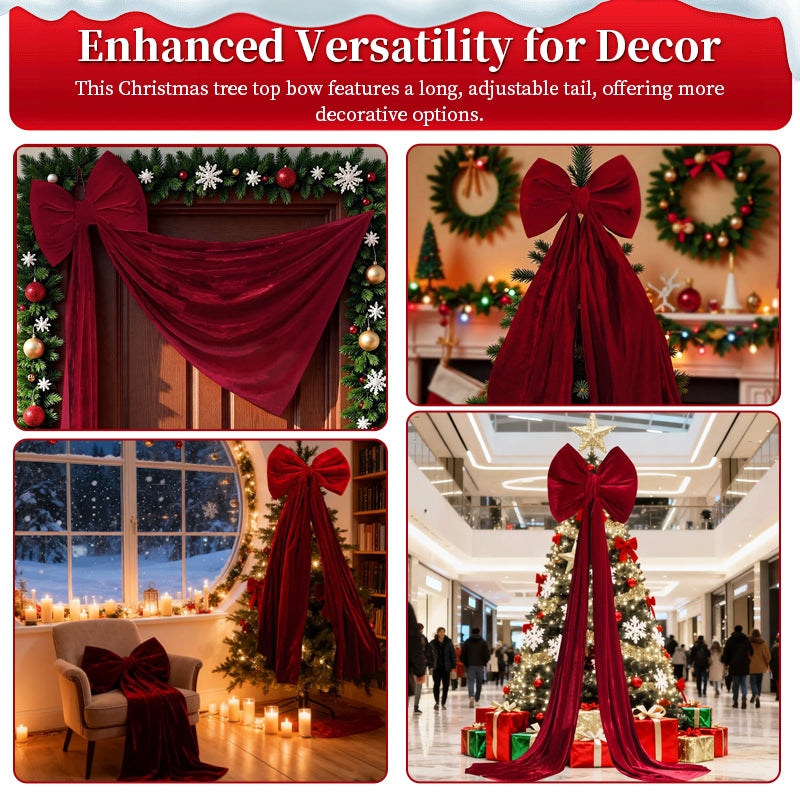 Large Wine Red Velvet Christmas Bow - Extra Large Flocked Festive Decoration in 6 Sizes (80-280cm)