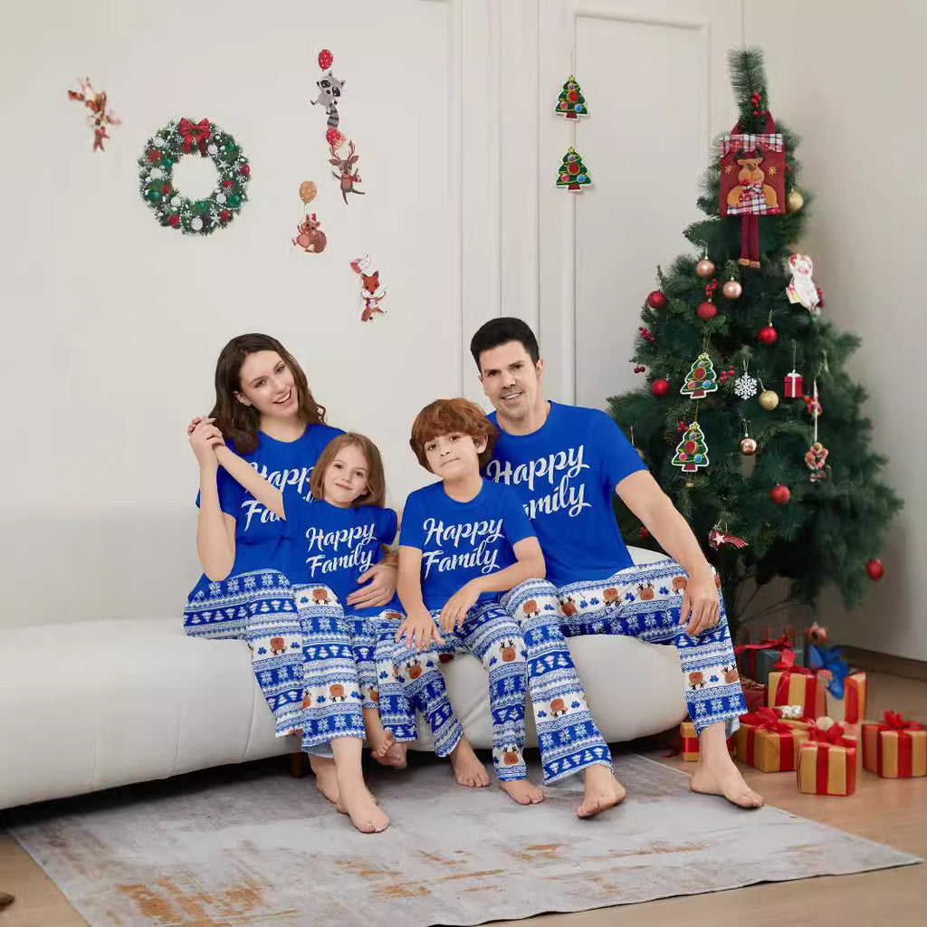 Christmas Family Matching Pyjamas - Deer, Letter & Stripe Short Sleeve Set for the Whole Family (inc. Dog!)
