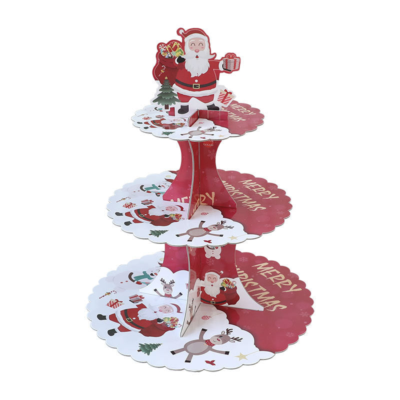 3-Tier Christmas Paper Cake & Dessert Stand - Santa Claus Festive Table Display