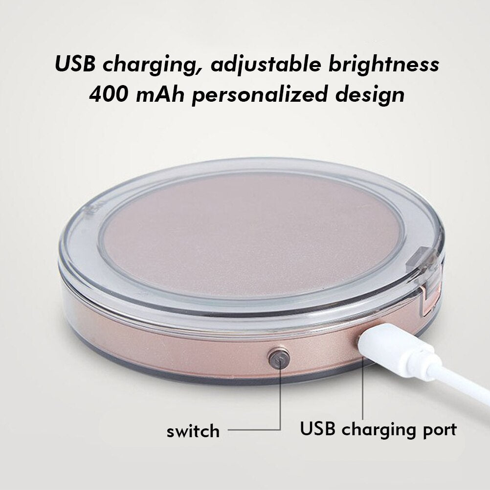 LED Lighted Foldable Compact Makeup Mirror - USB Rechargeable Vanity Mirror with 11 LEDs and 3x Magnification