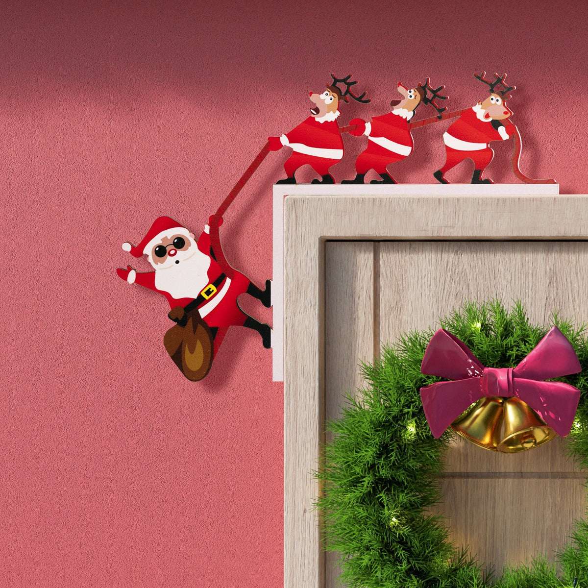 Santa & Reindeer Door Frame Corner Hanging Decoration - Creative Christmas Ornament (Left & Right)