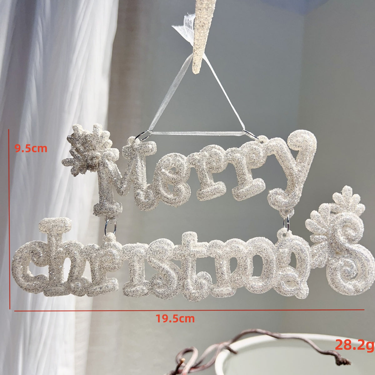 Nordic Silver Powder Christmas Hanging Ornament - Glitter Tree & Window Decoration in 10 Designs