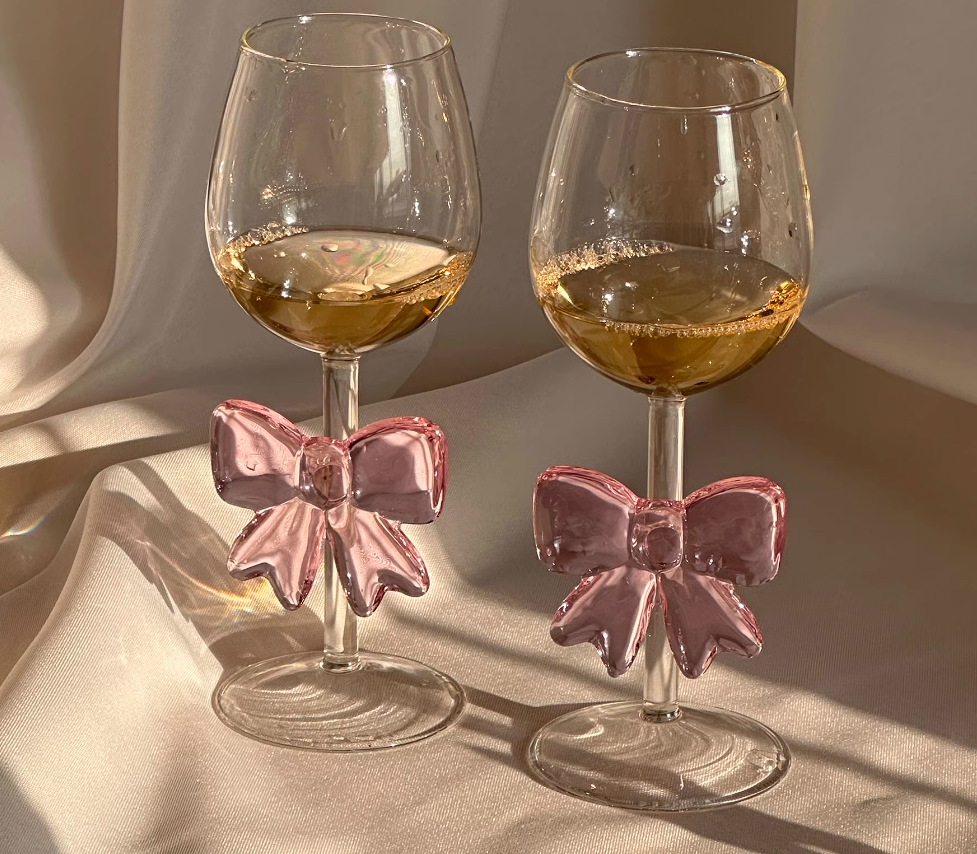 Pink Bow Champagne Glass – Aesthetic Tall Cocktail Cup