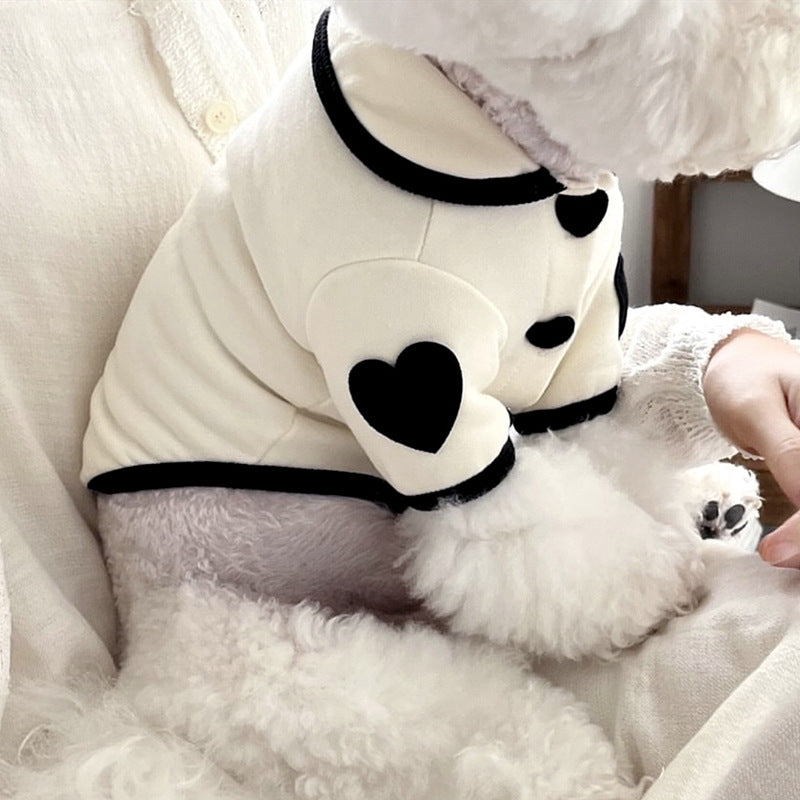 Heart-Print Plush Dog Pyjamas | Warm Winter Onesie for Small Dogs & Cats