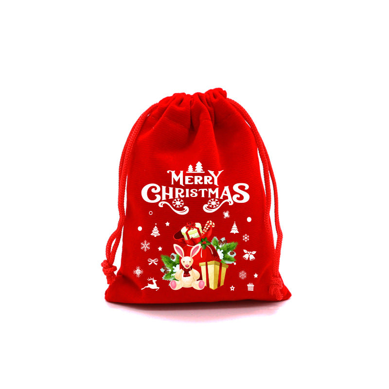 Red Velvet Christmas Drawstring Gift Bag – Festive Candy & Apple Storage Pouch