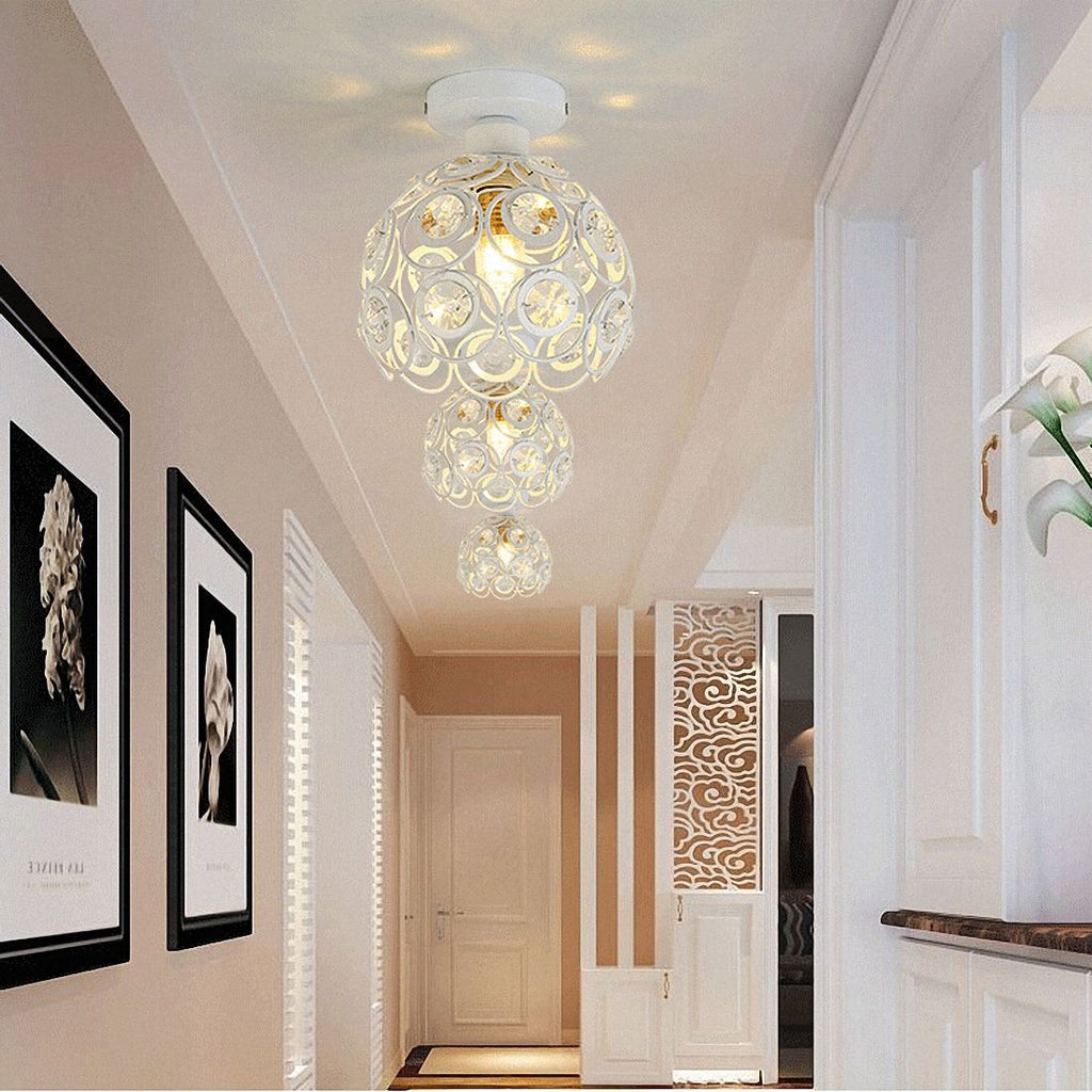 Crystal Minimalist Ceiling Light - Modern European White Iron Pendant Lamp, E27 Fitting, 20cm