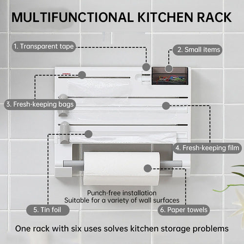 3-in-1 Wall Kitchen Roll Holder – Foil, Cling Film & Paper Towel Dispenser with Magnetic Cutter