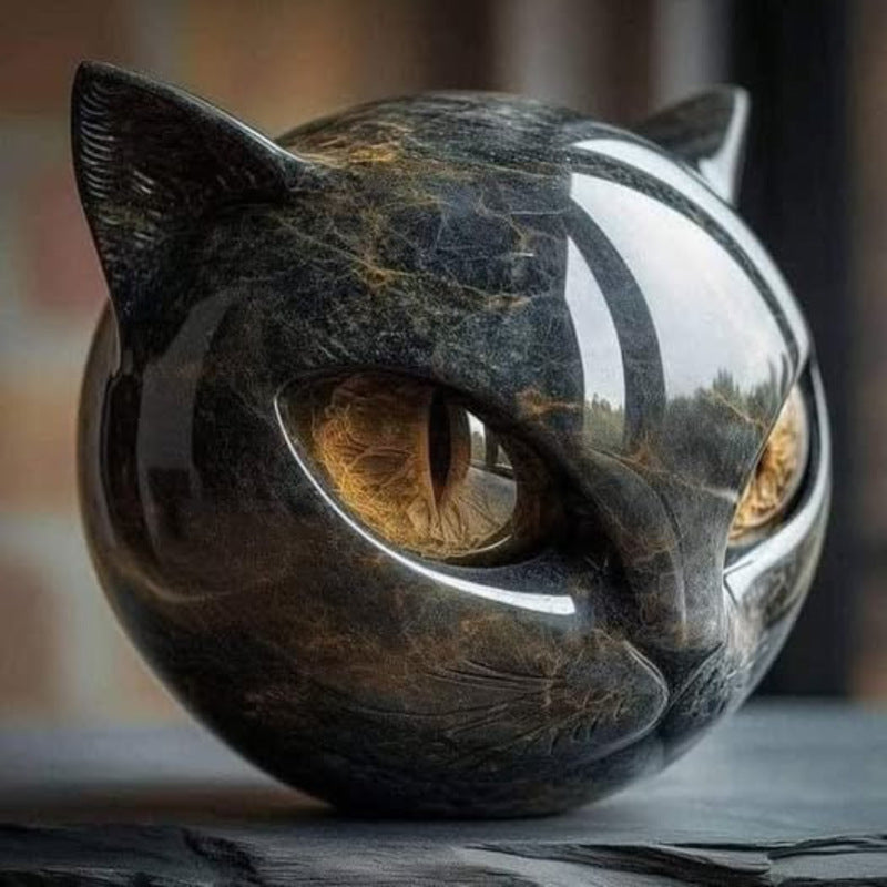 Black Cat Stone Statue - Resin and Marble Texture Healing Figurine, Home and Office Desk Decor Gift