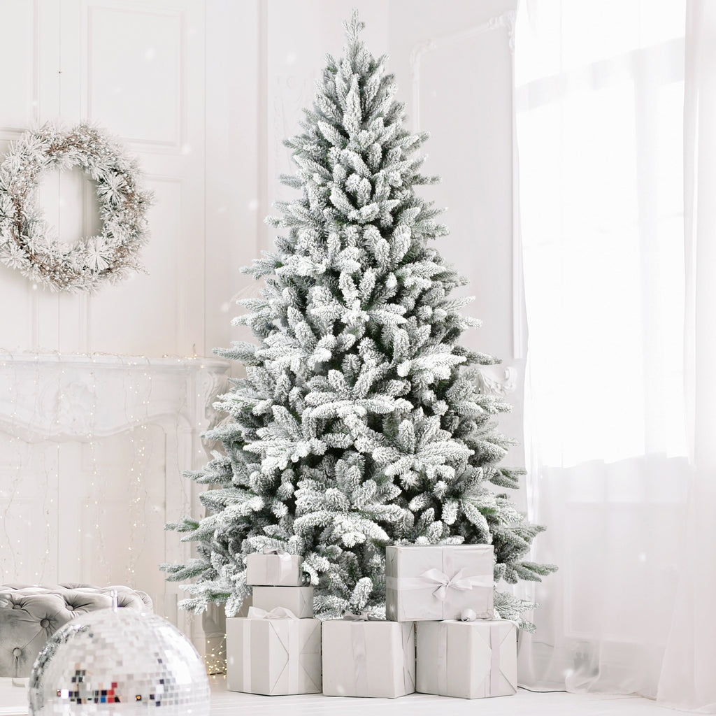 5FT Snow-Flocked Artificial Christmas Tree – Frosted White & Green