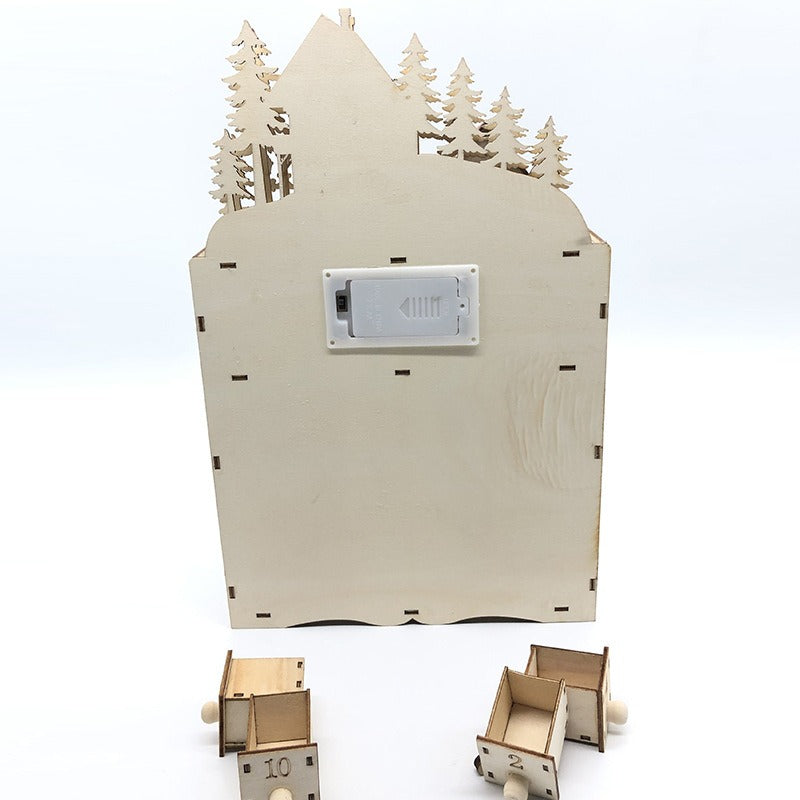 LED Wooden 24-Day Advent Calendar Countdown Ornament - Laser Engraved Handcrafted Christmas Decoration