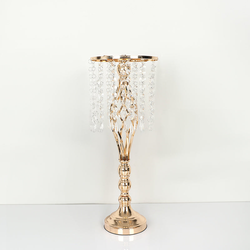 Gold-Plated Iron Flower Stand with Crystal Bead Strings – Wedding & Table Centrepiece