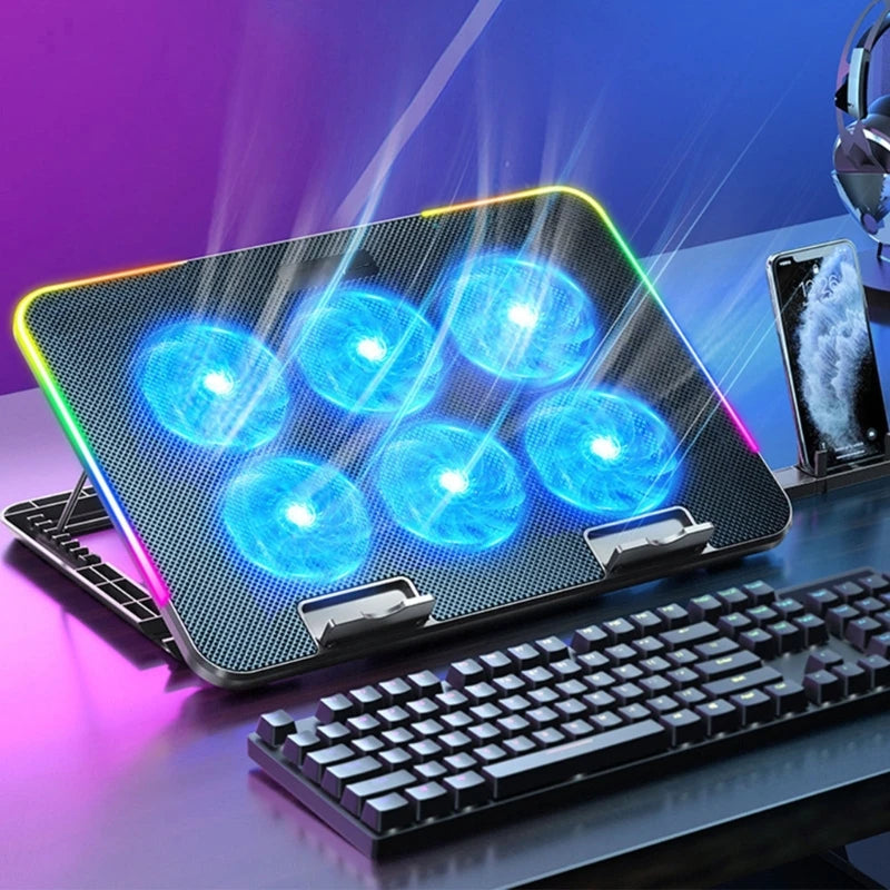 Laptop Cooling Pad with 6 LED Fans & Phone Holder – Fits up to 15.6"
