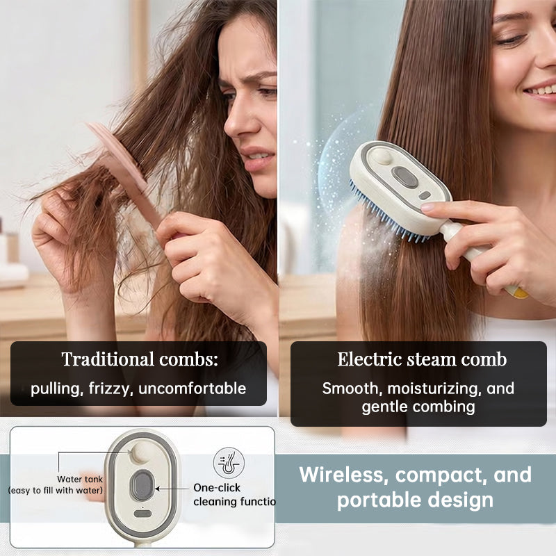 Ionic Steam Hair Brush - Electric Mist Straightening Comb for Smooth, Shiny Hair