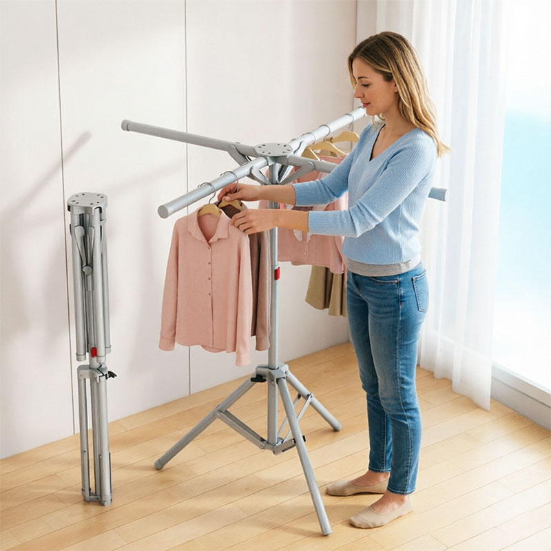 Foldable Octopus Clothes Drying Rack - Rotating 6-Arm Laundry Hanger with Windproof Hooks, Black