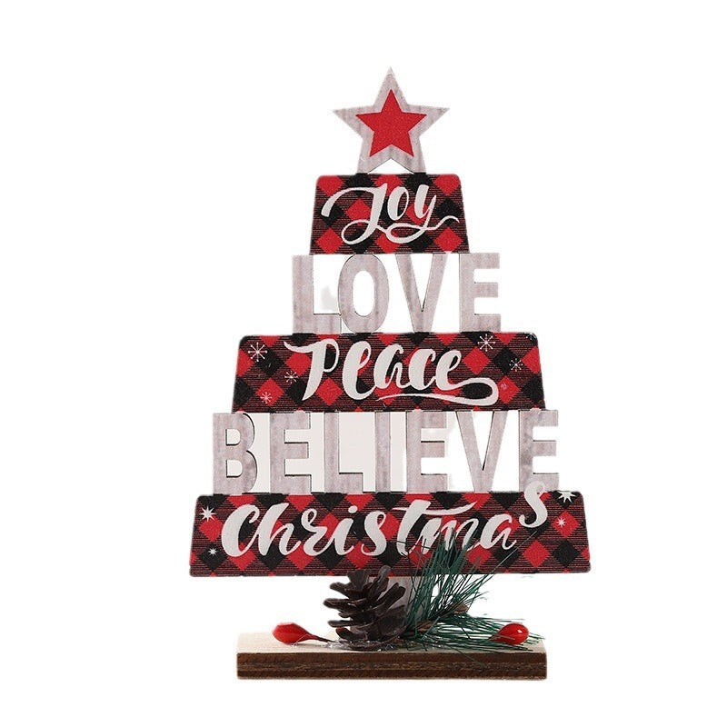 Wooden Hollow Christmas Tree Desktop Ornament – Festive Party Decoration