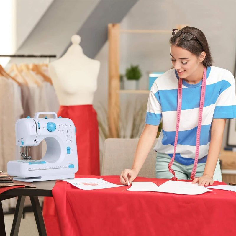 Portable Electric Sewing Machine for Home Use - Adjustable Speed, Backstitch and 12 Stitches for Beginners