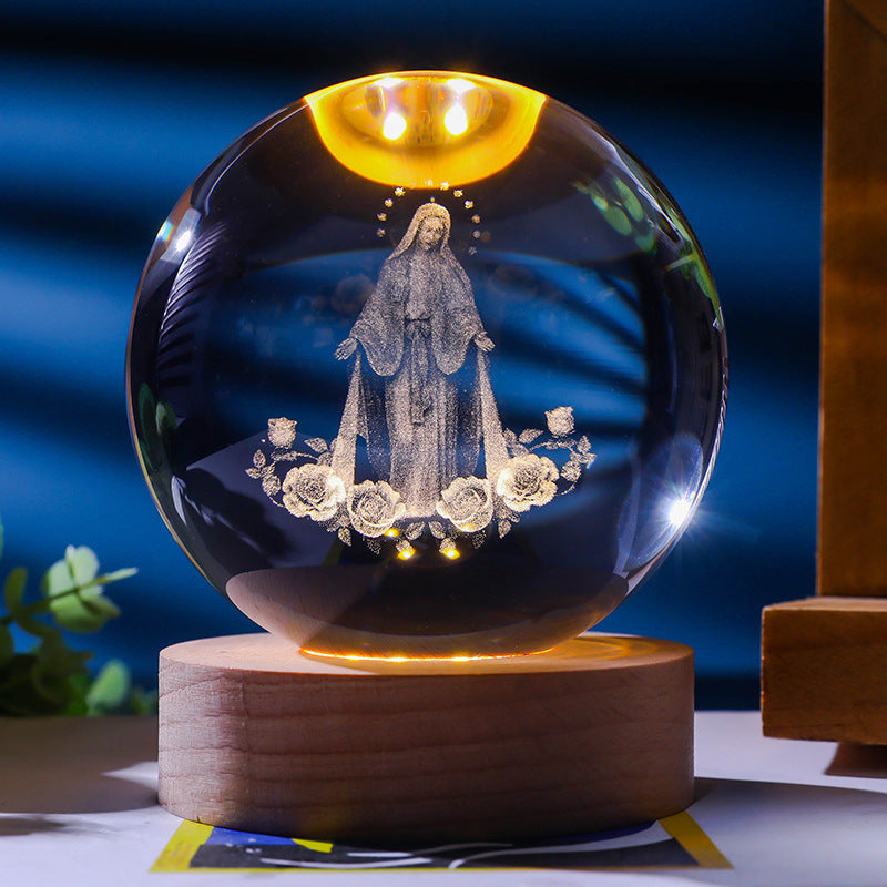 3D Crystal Ball Ornament with LED Touch Base – Micro Landscape Desk Decor Gift (6cm & 8cm)