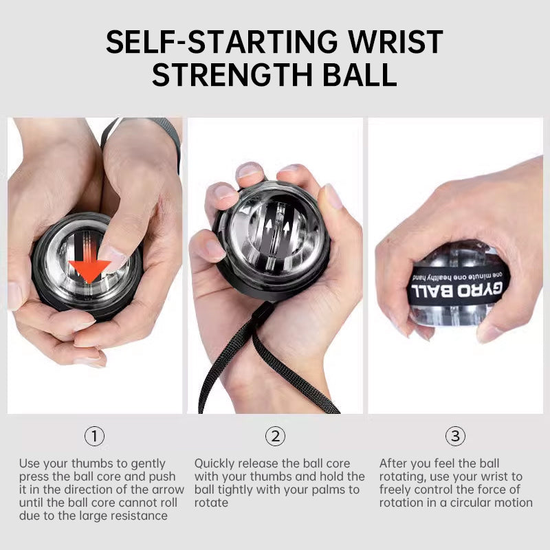 Gyro Ball Wrist Exerciser with LED – Auto-Start Power Ball with RPM Counter