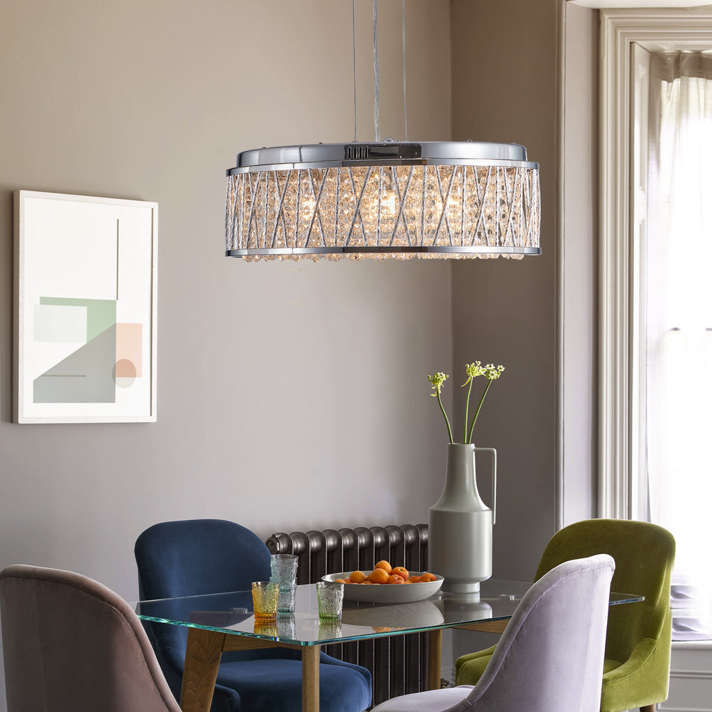 Modern Crystal Flush Mount Ceiling Light - 18.9" Round Chrome Chandelier for Living Room & Bedroom