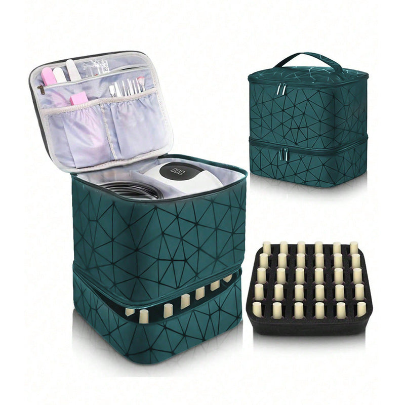Portable 30-Compartment Nail Organizer Case - All-in-One Manicure Tools and Cosmetic Storage Bag