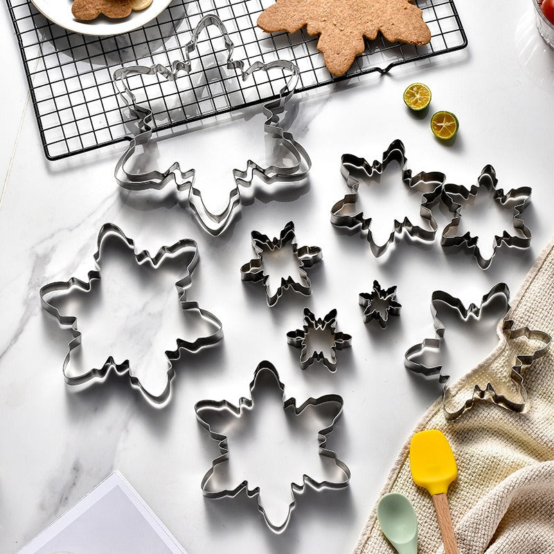 Christmas Snowflake Stainless Steel Cookie Cutter Set - 10 Piece 3D Biscuit Moulds