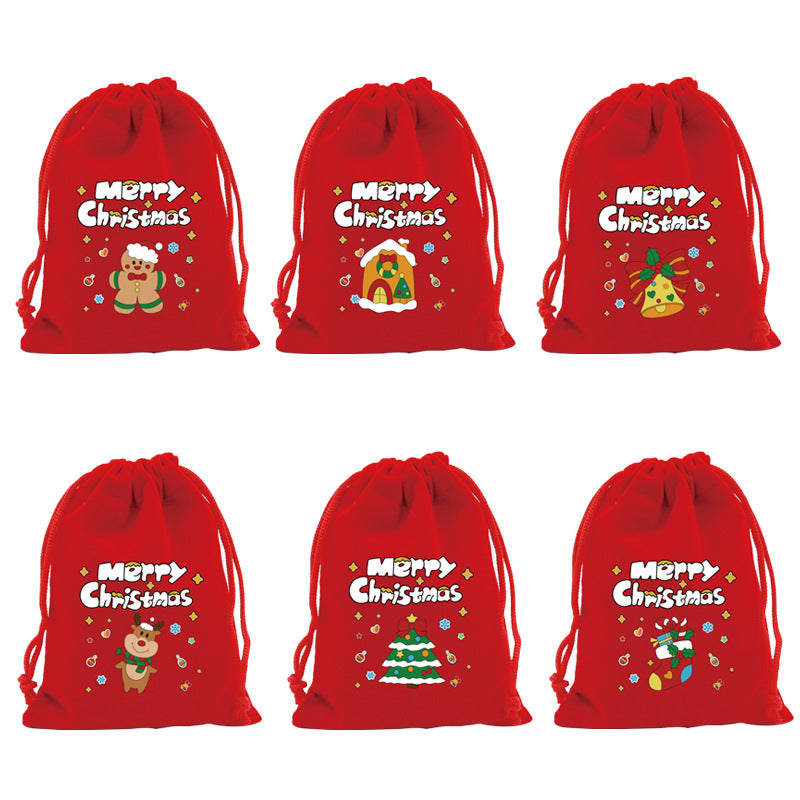 Red Velvet Christmas Drawstring Gift Bag – Festive Candy & Apple Storage Pouch