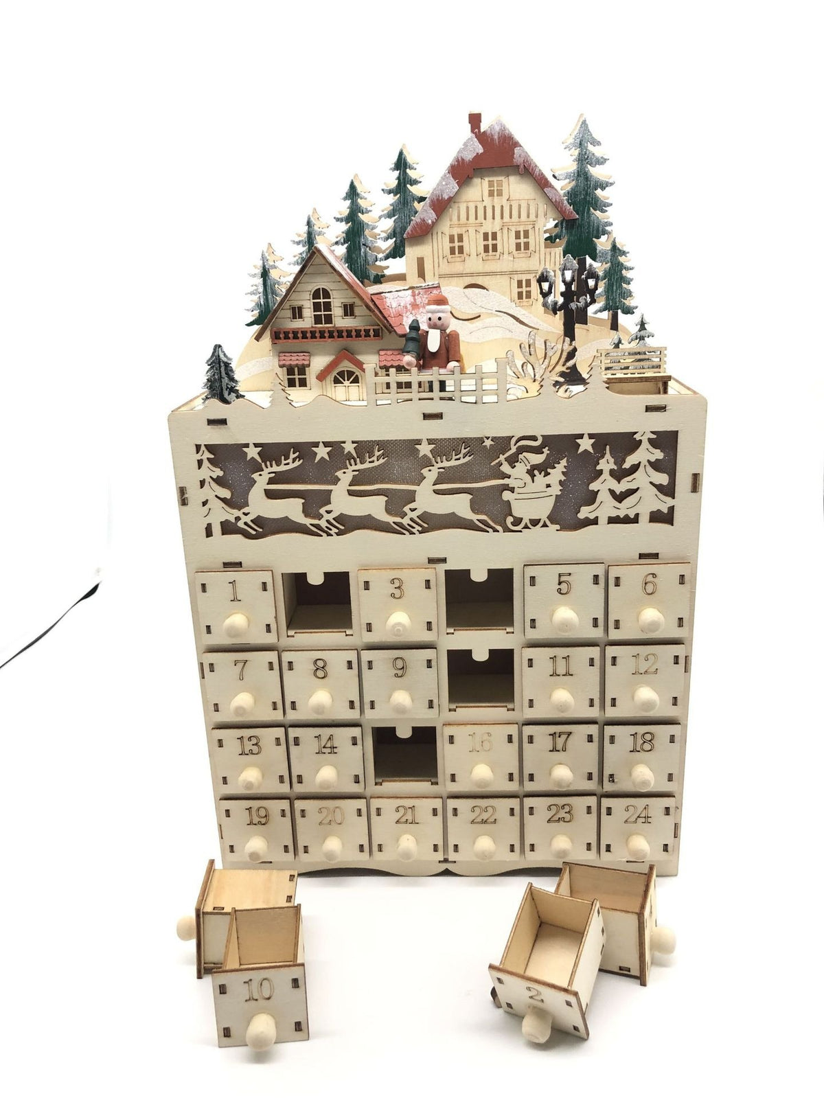 LED Wooden 24-Day Advent Calendar Countdown Ornament - Laser Engraved Handcrafted Christmas Decoration