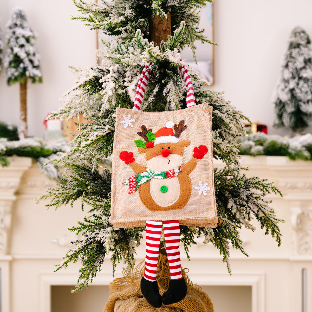 Christmas Decorative Cartoon Printed Stripe Leg Tote Bag for Kids Gift Bag