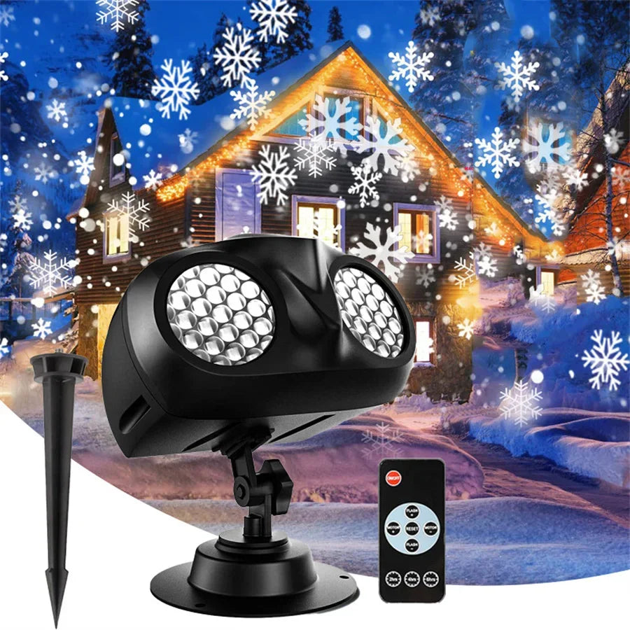 Double-Head Christmas Snowfall Projector Light – Outdoor Rotating Snowflake Spotlight