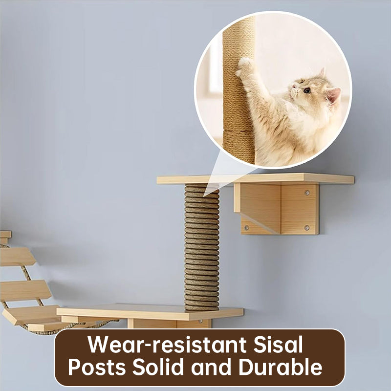 Wall-Mounted Cat Activity Centre - Hammock, Platforms & Sisal Scratch Post Set for Indoor Cats