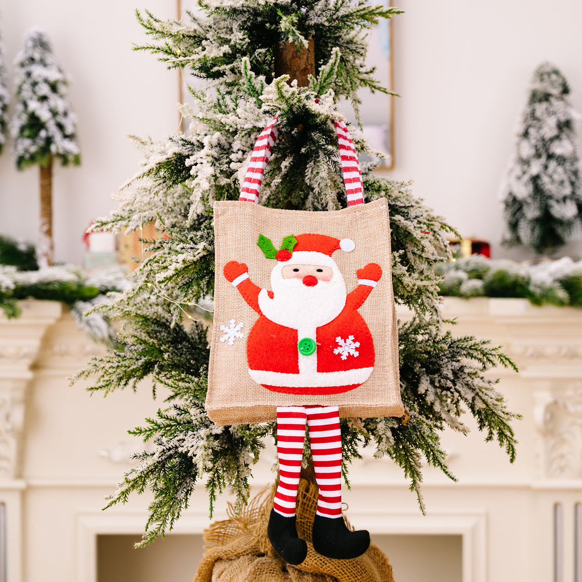 Christmas Decorative Cartoon Printed Stripe Leg Tote Bag for Kids Gift Bag