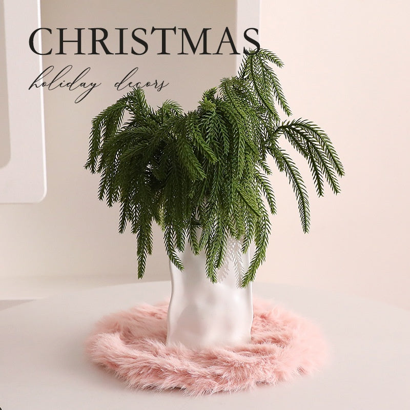 Long Plush Christmas Tree Skirt - Soft Solid Colour Base Decoration in Pink & White (34cm)
