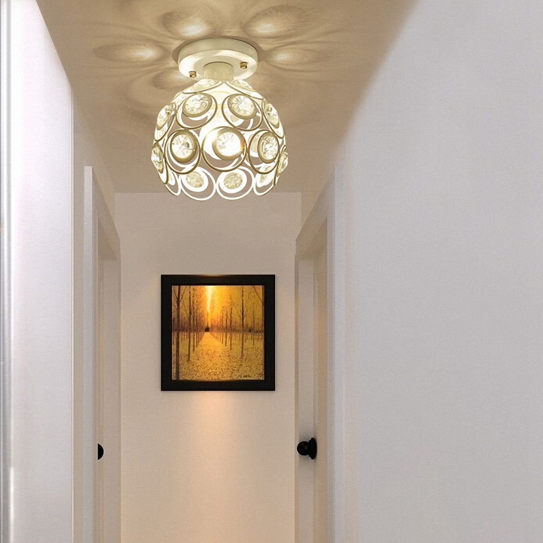 Crystal Minimalist Ceiling Light - Modern European White Iron Pendant Lamp, E27 Fitting, 20cm