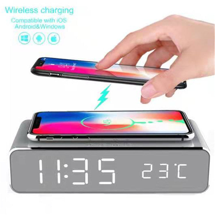 Smart LED Alarm Clock with Wireless Charging & Temperature Display - Bedside Digital Clock