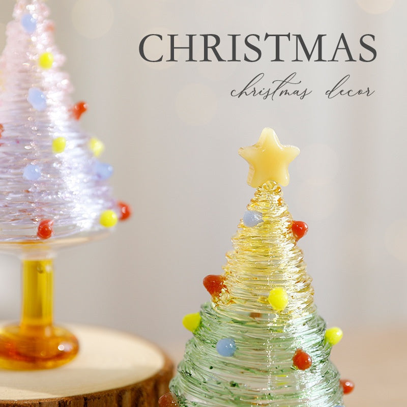Mini Christmas Tree Decoration with Frosted Glass Effect for Holiday Scene Arrangement, Mini Christmas Tree Ornament