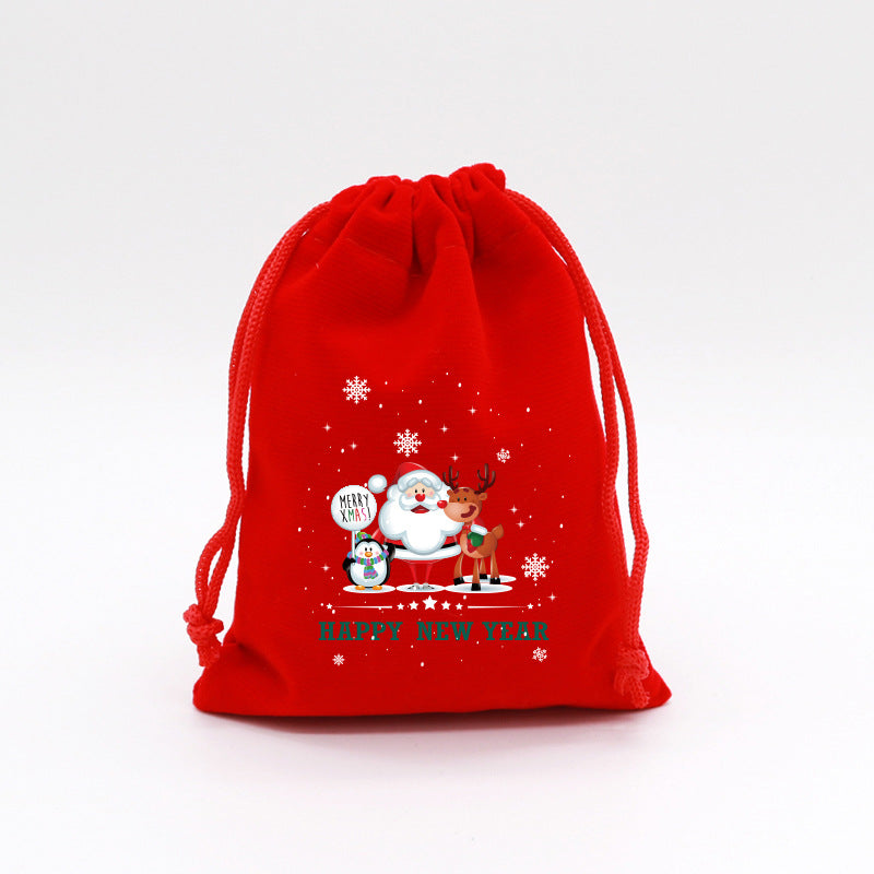 Red Velvet Christmas Drawstring Gift Bag – Festive Candy & Apple Storage Pouch
