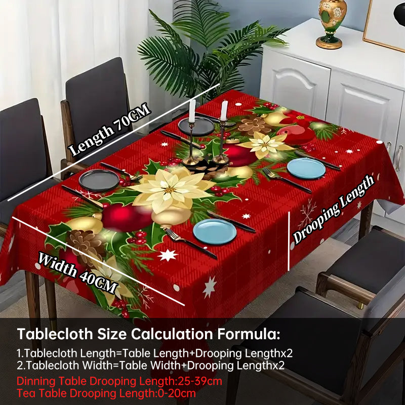 Christmas Pine & Holly Tablecloth - Festive Polyester Dining Table Cover in 4 Designs & 7 Sizes