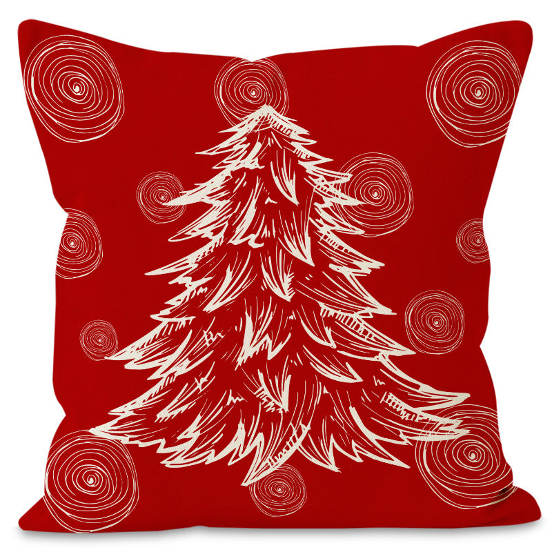 Christmas Linen Cushion Cover - Festive Print Pillowcase in 4 Designs (45x45cm)