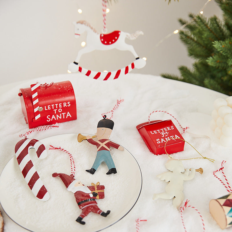 Painted Wrought Iron Christmas Tree Hanging Ornament - Santa, Snowman & Festive Designs