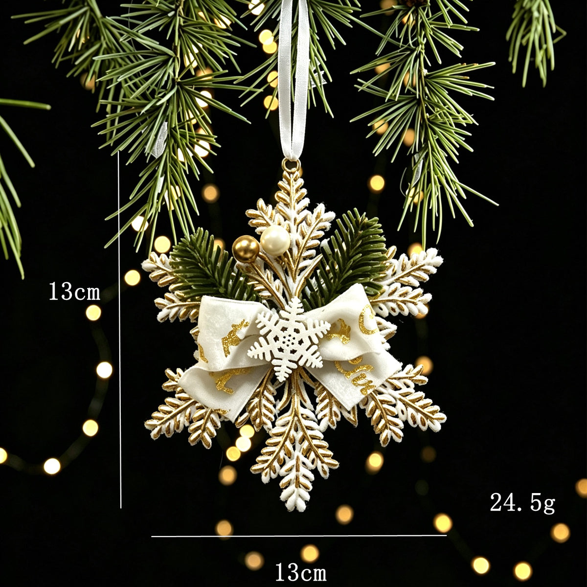 Christmas Tree Ornament White Gold Vintage Style Plastic Decoration Snowflake Reindeer Christmas Tree Decor