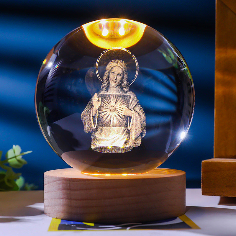 3D Crystal Ball Ornament with LED Touch Base – Micro Landscape Desk Decor Gift (6cm & 8cm)