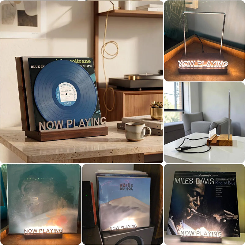 LED Wooden Vinyl Record Stand - Illuminated LP Album Display for Home, Cafe & Office