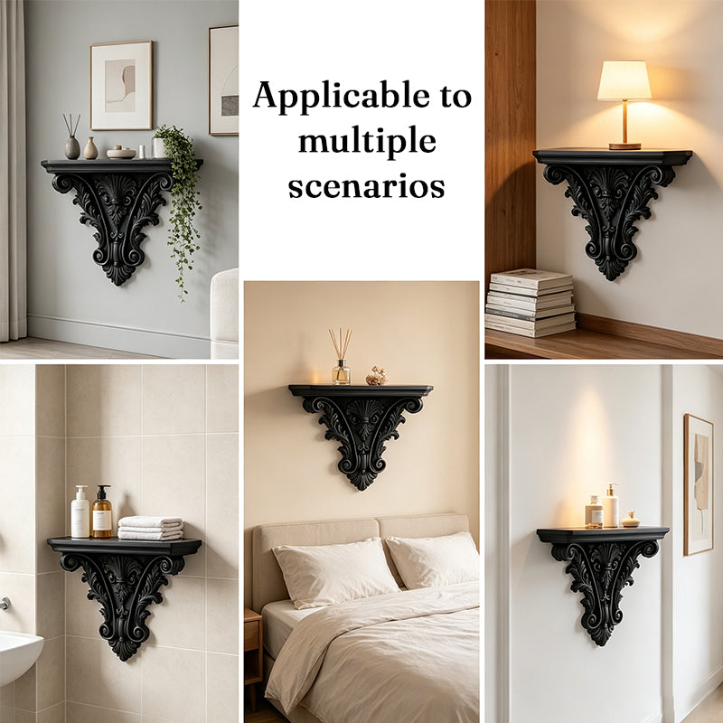 Gothic Floating Shelf – 3D Carved Wall Decor & Plant Display Stand