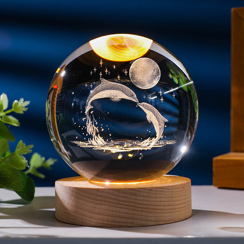 3D Crystal Ball Ornament with LED Touch Base – Micro Landscape Desk Decor Gift (6cm & 8cm)