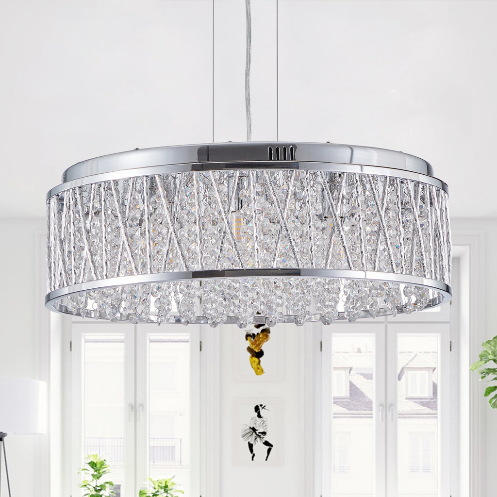 Modern Crystal Flush Mount Ceiling Light - 18.9" Round Chrome Chandelier for Living Room & Bedroom