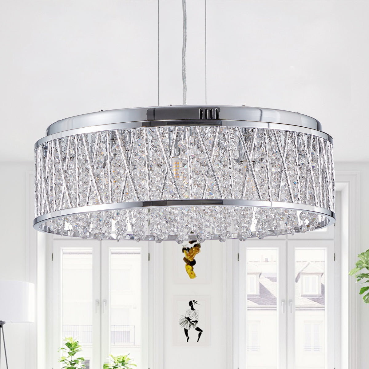 Modern Crystal Flush Mount Ceiling Light - 18.9" Round Chrome Chandelier for Living Room & Bedroom
